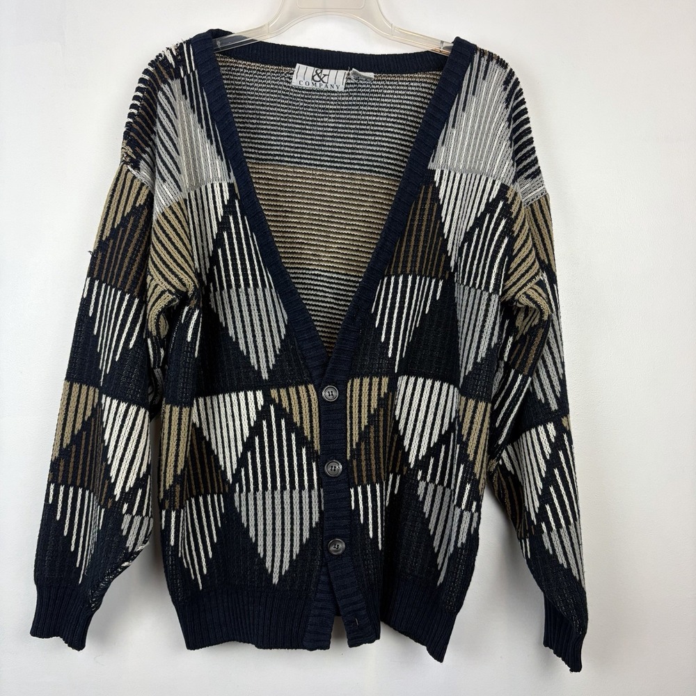 Vintage Cardigan Sweater Mens Medium V Neck Acrylic Korea Rockabilly Read